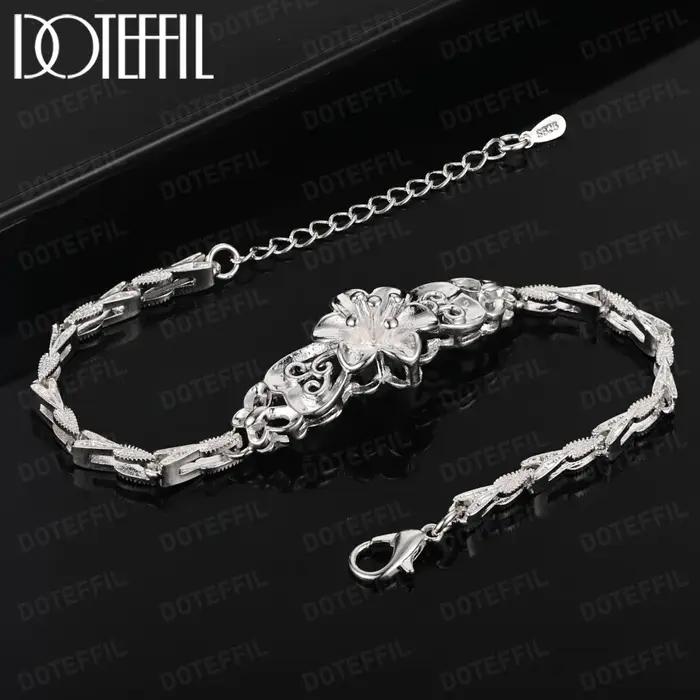 DOTEFFIL – Bracelet avec pendentif fleur de Rose en argent Sterling 925 pour femmes, bijoux de charm