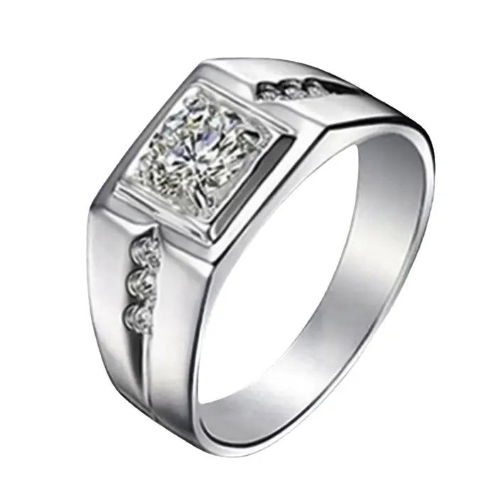 Bague de luxe en argent sterling 925 incrusté de cristal de zircon pour hommes, plaqué or 18 carats, bijoux de fiançailles, cadeau