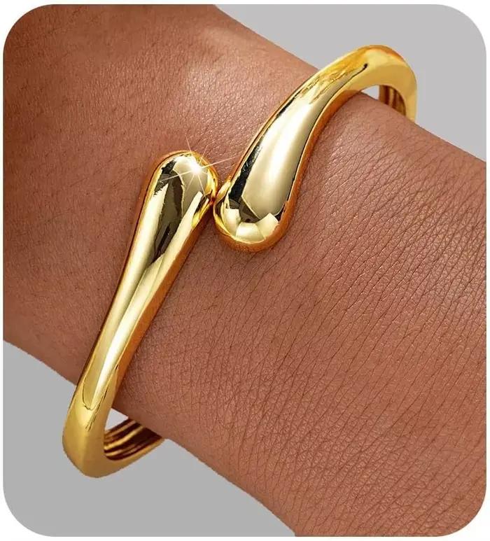 Bracelets en or pour femmes et adolescentes, tendance, épais, manchette torsadée réglable, bijoux ca