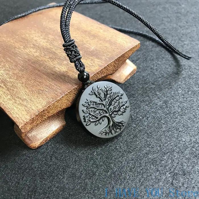 Collier arbre de vie en obsidienne véritable naturelle
