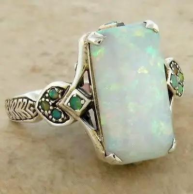Bague Antique couleur argent thaïlandais incrustée de Turquoise, bijoux rectangulaires, Style Origin