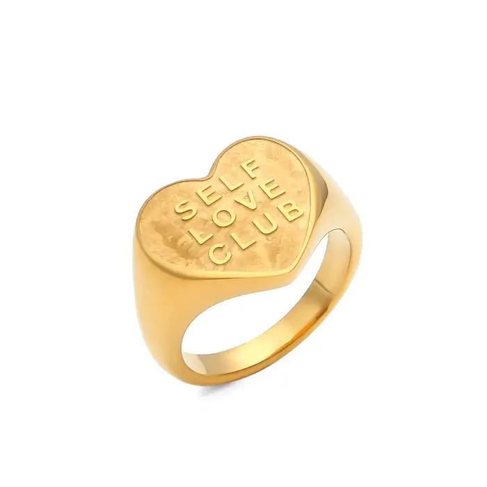 TAUAM Vintage SELF LOVE CLUB bague devise gravée en forme de coeur