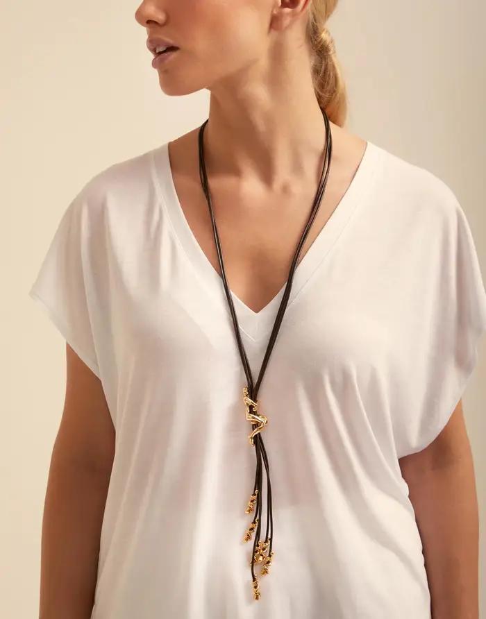 Collier rétro classique en or et argent avec corde en cuir pour homme style vintage et occasions spéciales