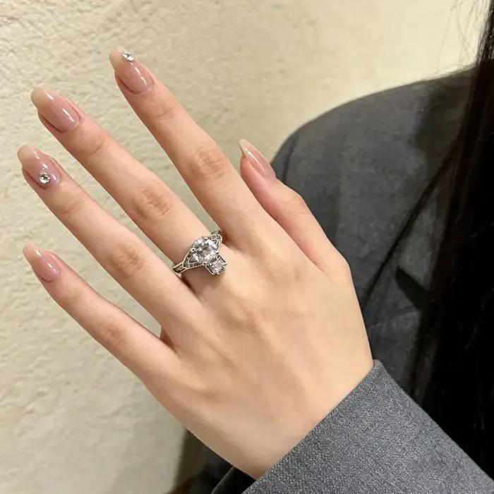 Bague Ouverte Ajustable Élégante Design Planète Entièrement Sertie de Zirconium Saturne, Bague de Lu