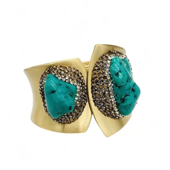 Grand Bracelet Turquoise à bords larges, Bracelet en cristal brut haut de gamme, bijoux personnalisés et exagérés, vente en gros