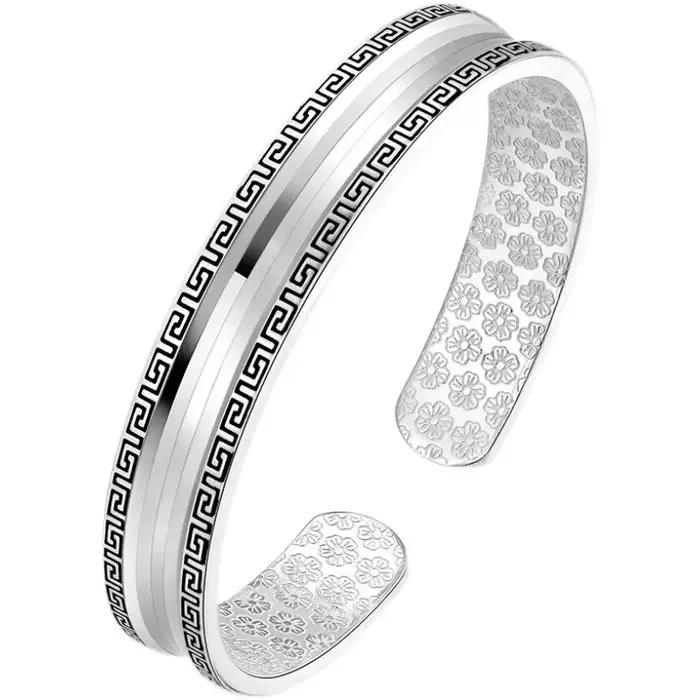 Bracelet à texture circulaire en argent 925 pour hommes et femmes