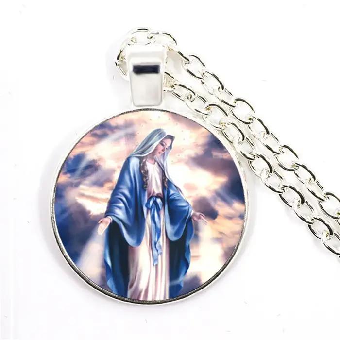 Vierge Marie et bébé jésus catholicisme chrétien bijoux collier béni mère Art religieux verre Cabochon dôme pendentif cadeau