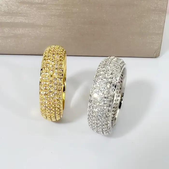Bague en argent sterling 925 plaqué or 18 carats avec diamant, bague circulaire élégante et décorative, éblouissante