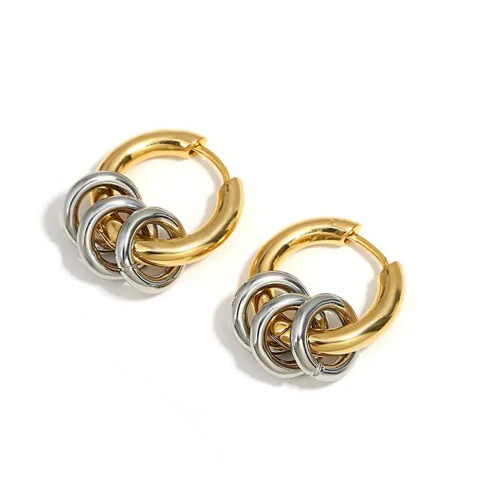 Greatera deux tons anneau Huggie boucles d'oreilles pour femmes plaqué or métal géométrique rond cercle
