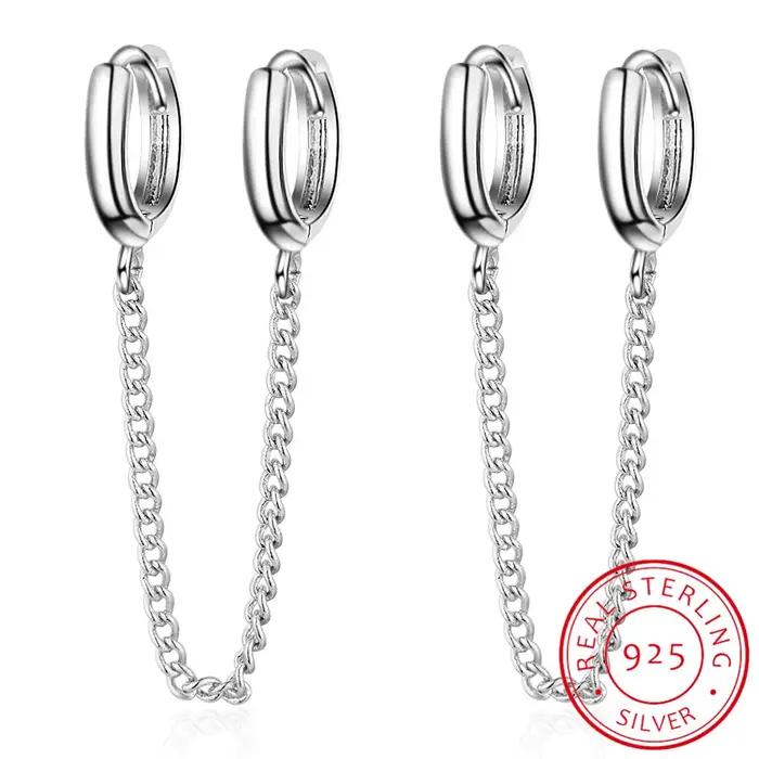 JOSmall-Boucles d'Oreilles Double en Argent Sterling 925