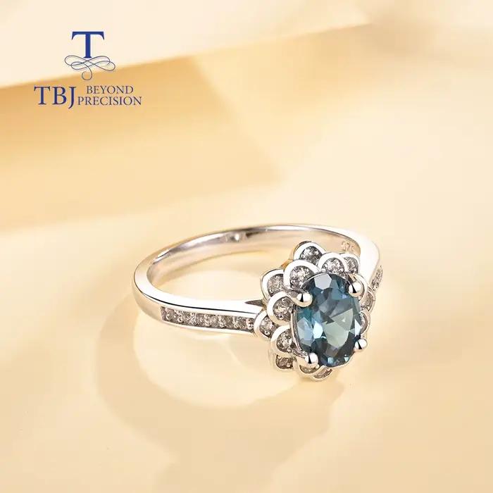 Bague ovale en topaze bleue naturelle de londres, design classique, bijoux fins en argent Sterling 925, cadeaux d'anniversaire et d'anniversaire pour femmes
