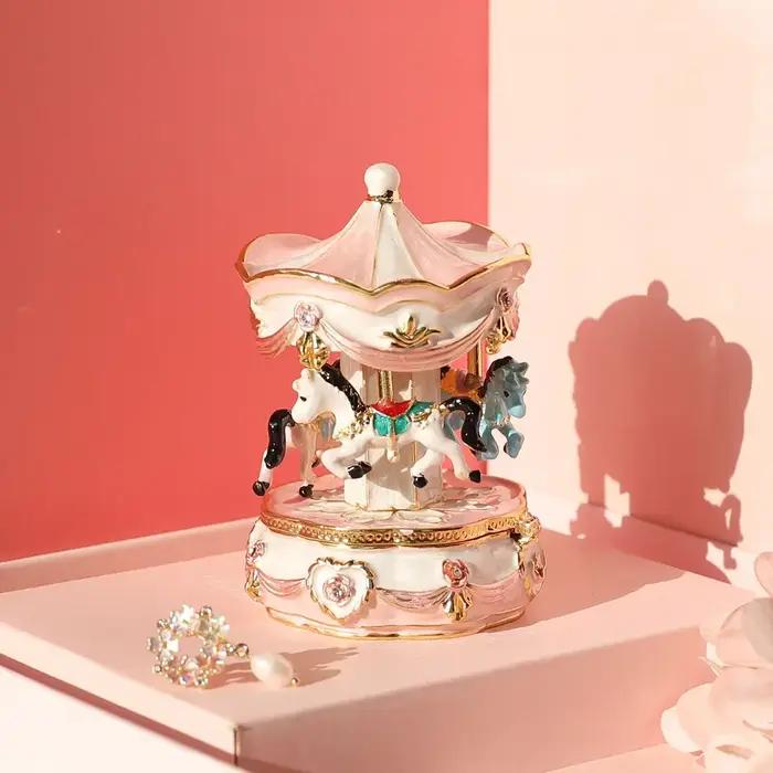 Boîte à bijoux carrousel rose élégante pour rangement et présentation de bijoux haut de gamme cadeau occasion spéciale princesses modernes