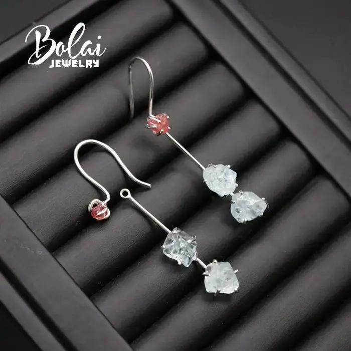 Boucles d'oreilles en argent sterling 925 serties de spinelle et aigue-marine naturelles pour femmes élégantes occasions spéciales