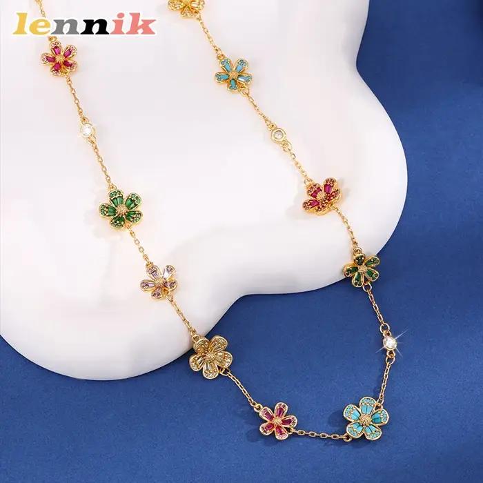LENNIK Collier de fleurs en zircon micro-incrusté rétro français