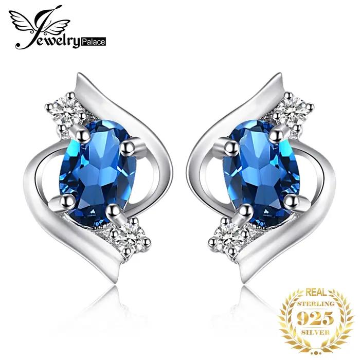 JewelryPalace – boucles d'oreilles ovales pour femmes, en topaze bleue de londres naturelle, argent