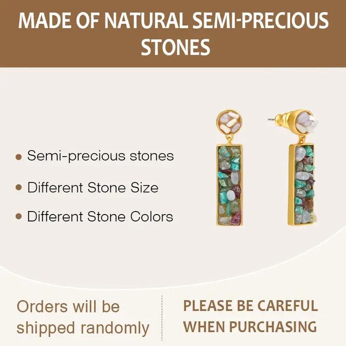 IVOG Boucles d'oreilles pendantes style bohème chic pour femme, en laiton et pierre naturelle, bijou