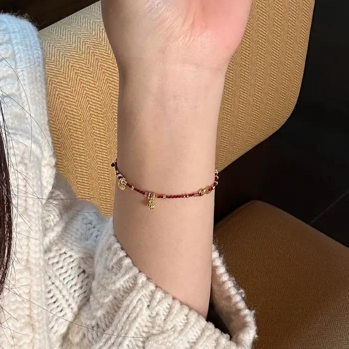 Bracelet en or antique artisanal perles exquises corde tressée rouge pour femmes engagement vintage classique