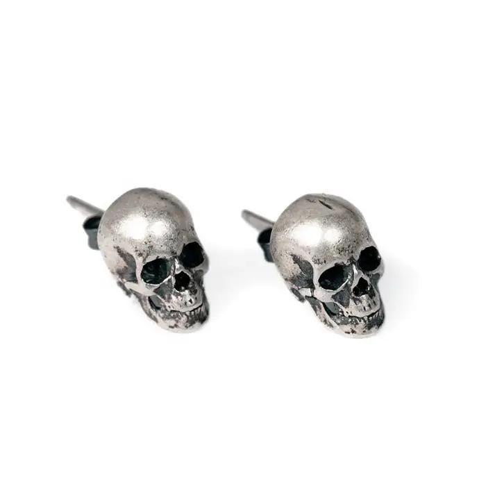 MKENDN 100% 925 argent Sterling créatif rétro crâne boucle d'oreille à la mode rue Punk Style oreille broche pour hommes femmes bijoux fins