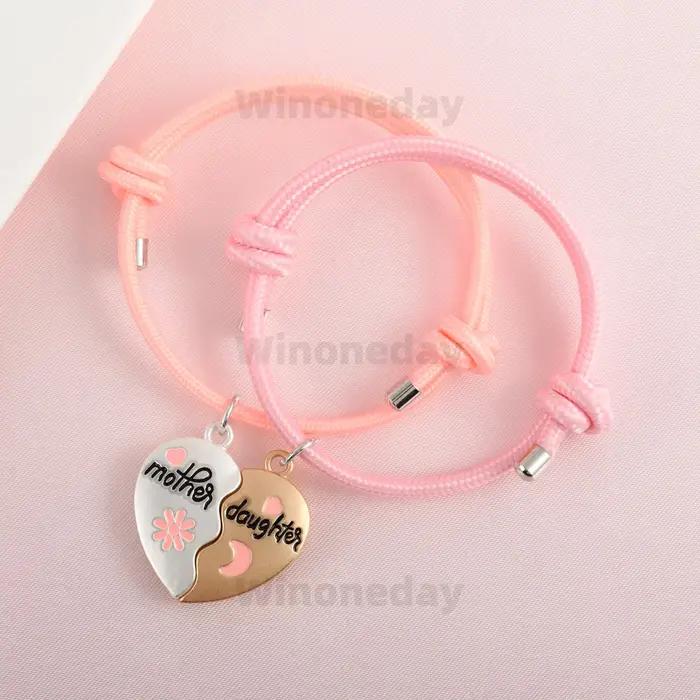 2 pièces/ensemble Bracelet en forme de cœur avec inscription Mère et Fils ou Fille, Cadeau de bijoux