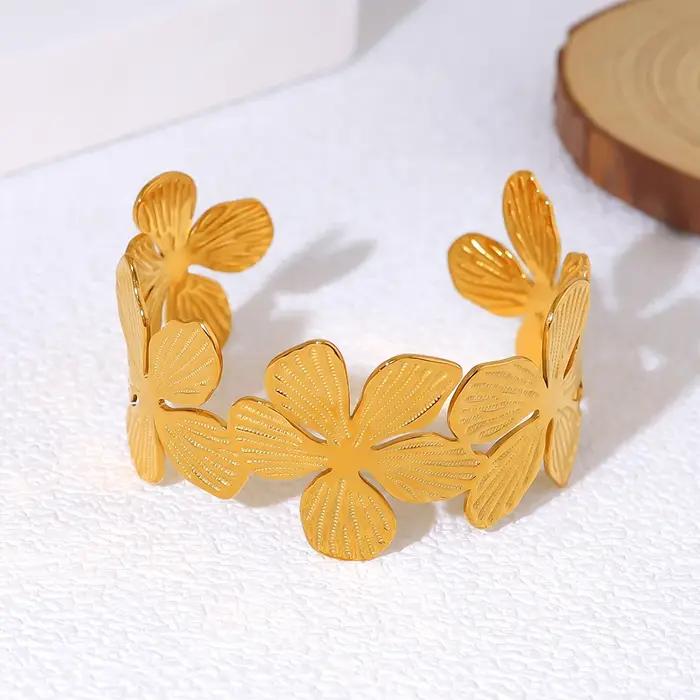 YACHAN 18K plaqué or inoxydable fleur manchette femmes bracelet Vantage charm