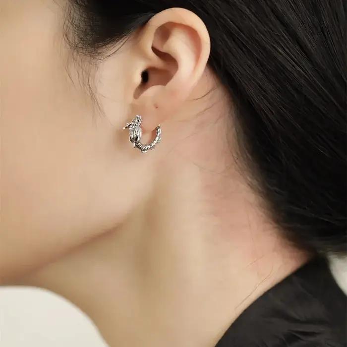 Boucles d'oreilles dragon irrégulières en argent regardé 925 pour femmes et filles