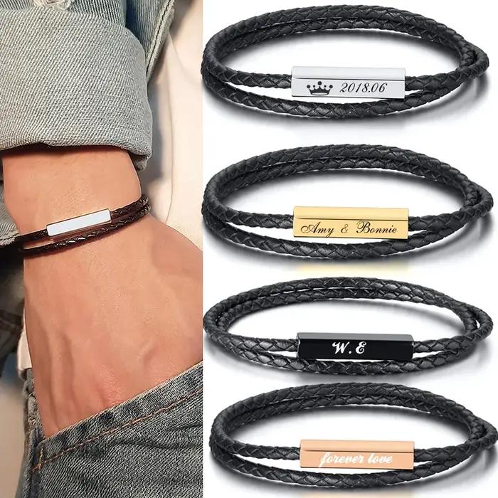 Bracelet tressé en cuir personnalisé pour hommes et femmes