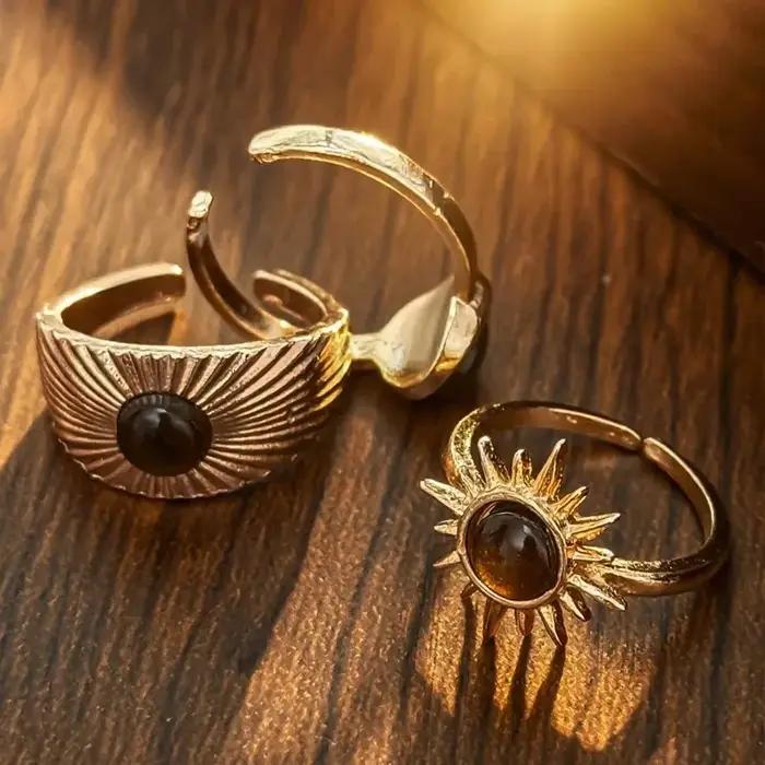 Bagues rétro en pierre marron pour femmes et filles
