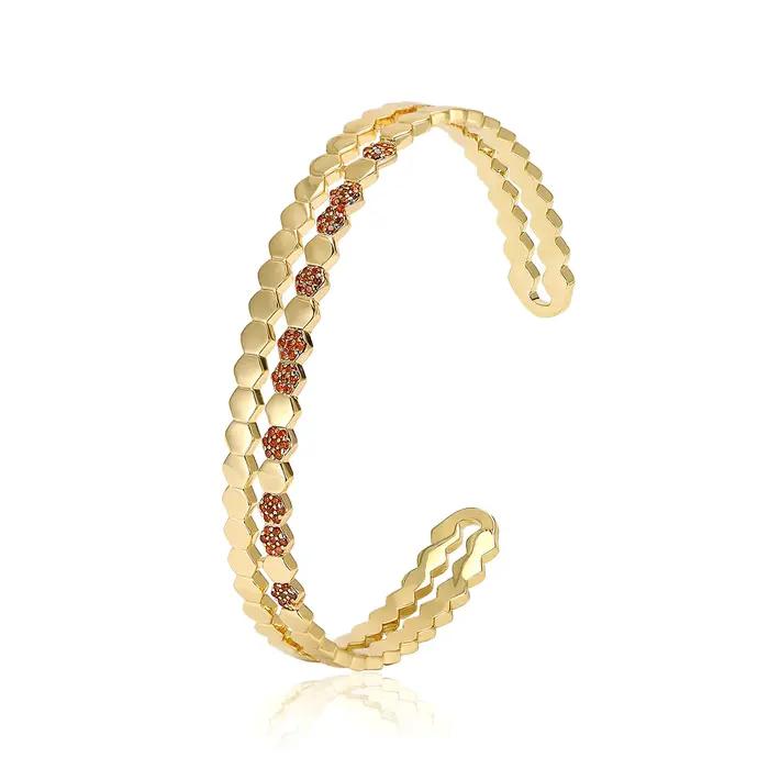 Bracelet ouvert en cuivre et zircone de luxe pour femmes unisexe mode décontractée accessoires de fête pour soirées et mariages