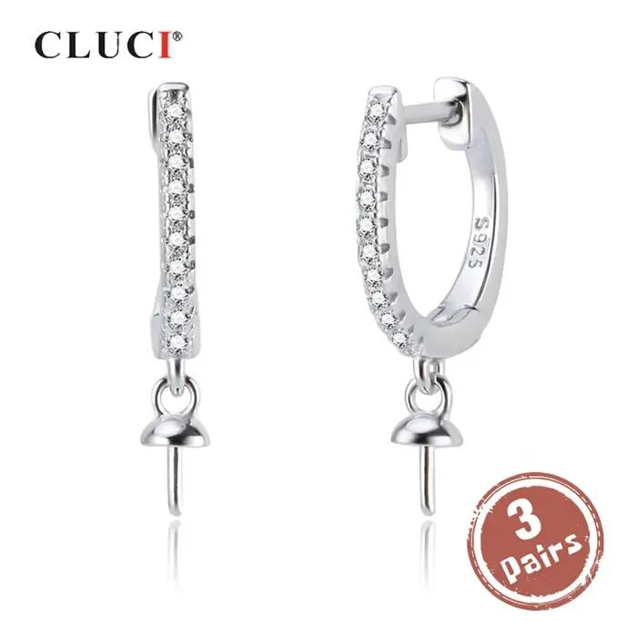CLUCI 3 paires authentiques 925 argent Zircon boucles d'oreilles bijoux pour femmes fête