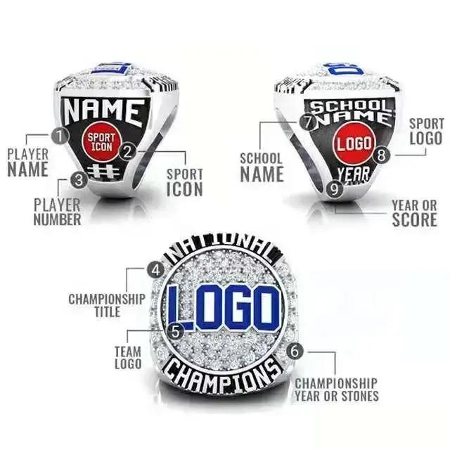 Bague de championnat de conception personnalisée. Personnalisable avec noms et numéros. Bague de cha