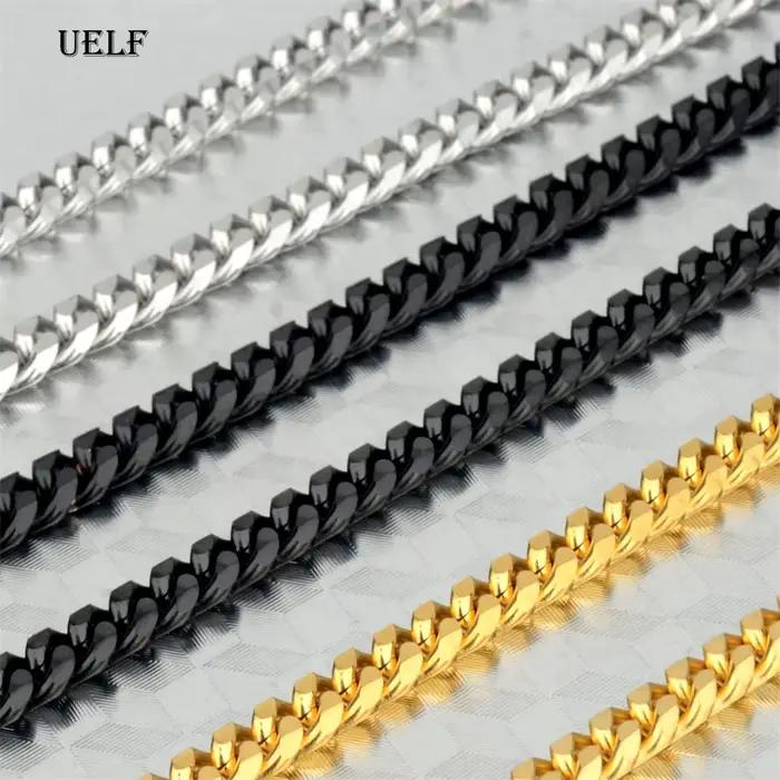 UELF-Collier à maillons cubains en acier inoxydable pour hommes et femmes, tour de cou basique noir
