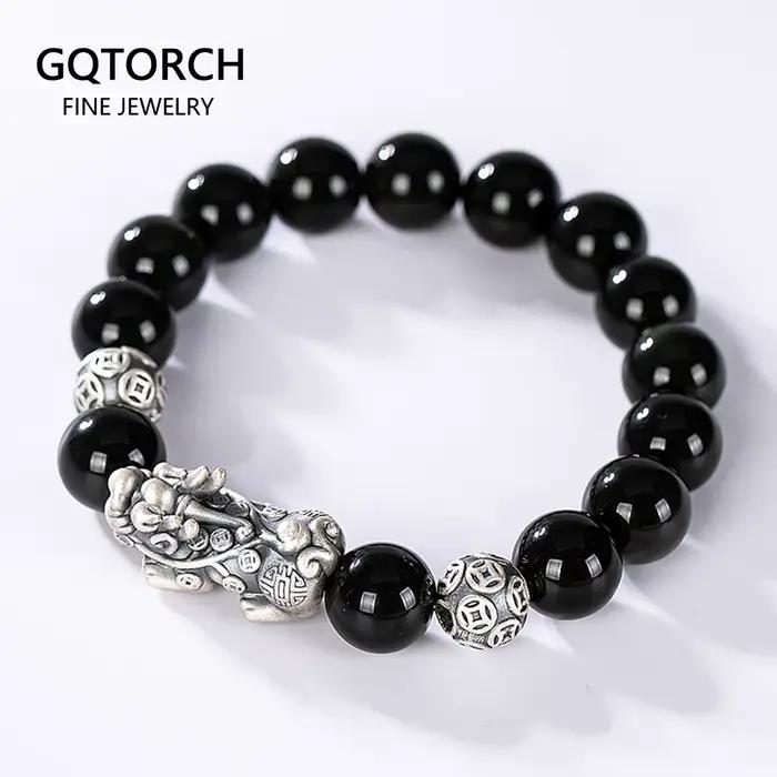 Heren – Bracelets en pierre d'obsidienne noire