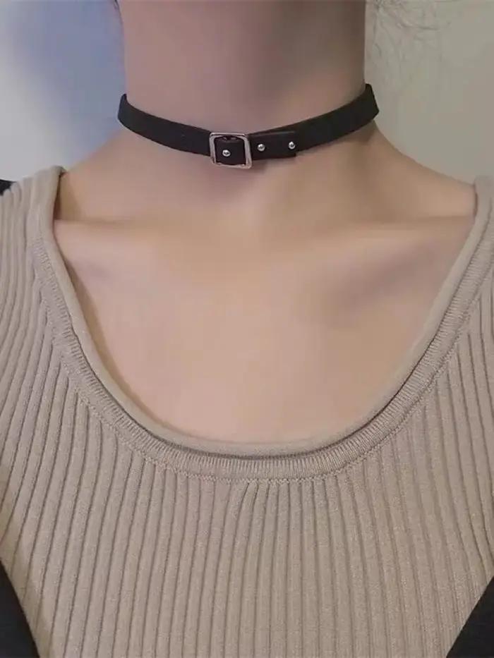 Collier chaîne de clavicule en cuir noir pour femmes, Vintage, fin, ras du cou en PU, nouveau bijou