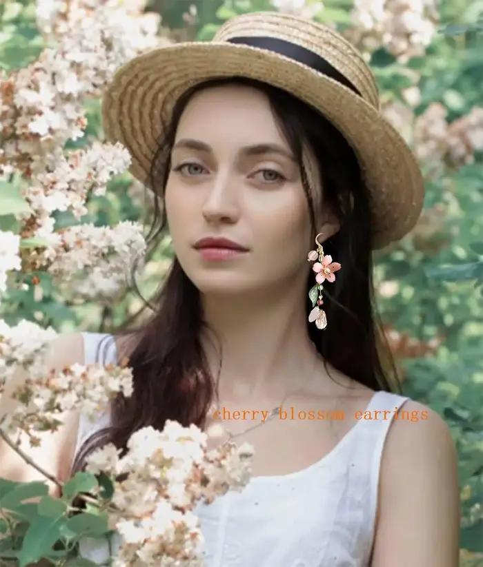 Boucles d'oreilles pendantes en forme de fleur rose pour femmes
