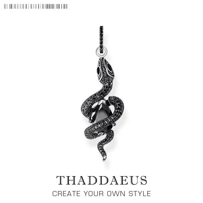 Pendentif Serpent Noir avec Pierre Noire, Bijoux Style Européen, Accessoires Vintage, Cadeau en Arge