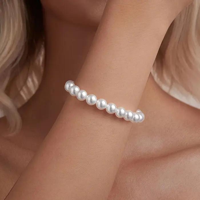 Bracelet en perles blanches élastique pour femme et homme élégant occasions spéciales mariage banquet cadeau pour amie fille mère