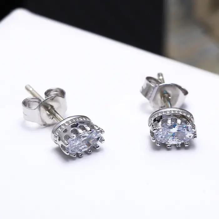 Boucles d'Oreilles Ovale en Argent Sterling 925 Serties de Zirconium Blanc Bijoux Pour Femmes Occasions Spéciales Cadeau Élégant