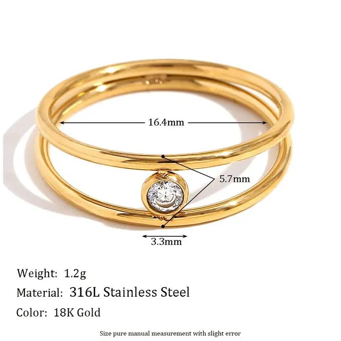 Bague minimaliste en Zircon rond Double couche