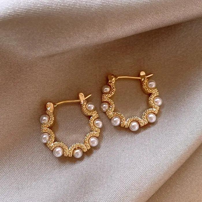 Boucles d'oreilles créoles élégantes en Imitation de perles françaises pour femmes, bijoux géométriq