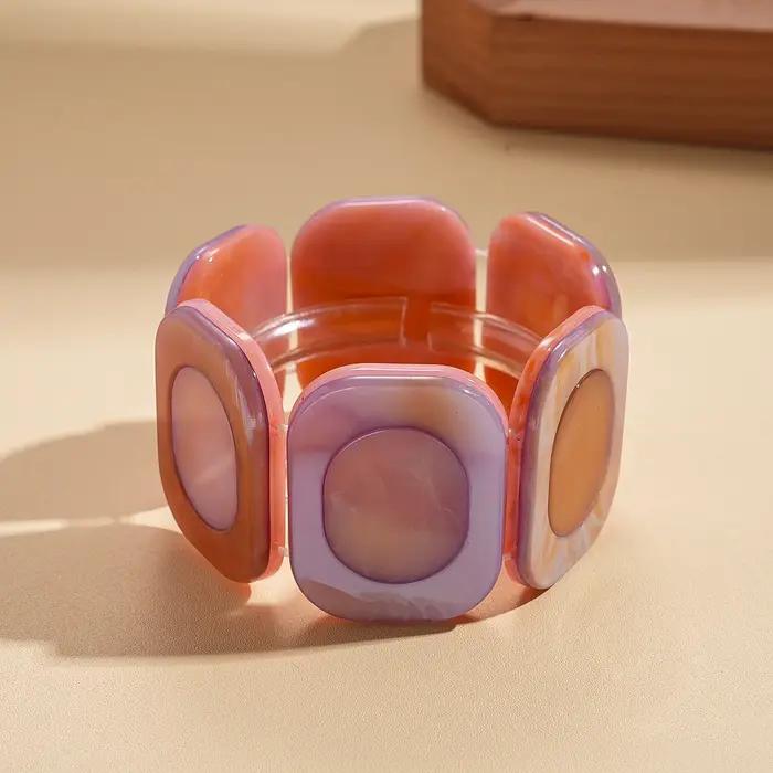 Bracelet en résine corde élastique vermeil style rétro géométrique carré pour femmes occasions quotidiennes et spéciales