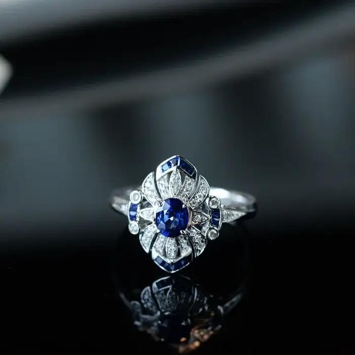 Bagues de luxe en saphir bleu clair pour femmes, bague en pierres précieuses à la mode et classique,