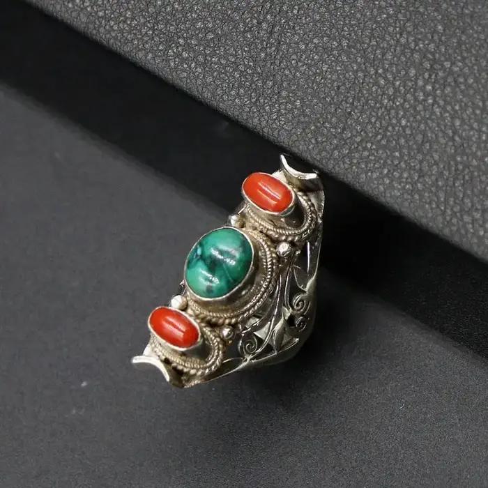 Bague artisanale en argent 925 et turquoise pour homme et femme