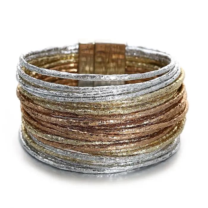 Amorcome Simple couleur mixte brillant Bracelets en cuir pour Femme mode Boho bandes multicouches la
