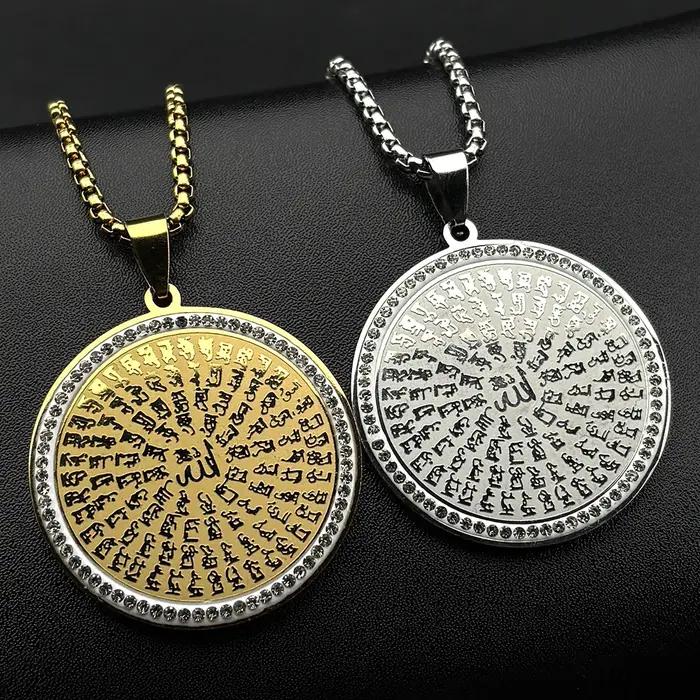 Colliers pendentifs en lettres arabes du Coran Allah avec strass pour femmes et hommes