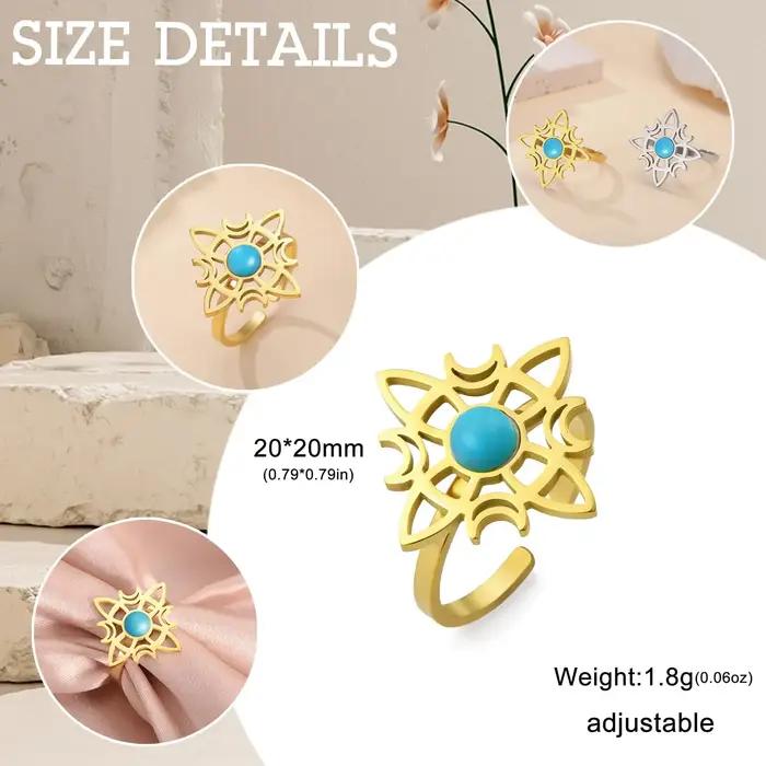 Anneau ouvert de noeud de sorcière en acier inoxydable plaqué or 18 carats pour femme occasions spéciales mariage cérémonies festives