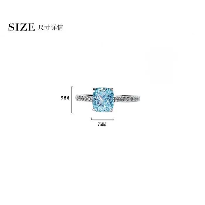 Bagues en argent Sterling 925 avec Zircon carré bleu pour femmes