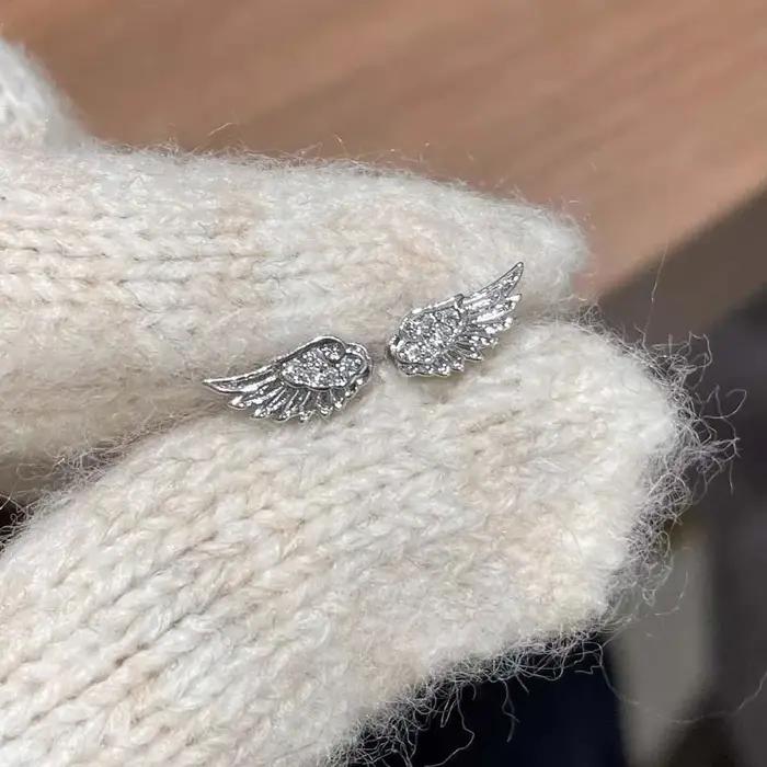 Boucles d'oreilles en forme d'aile de Zircon pour femmes, couleur argent, luxe, cristal brillant, pe