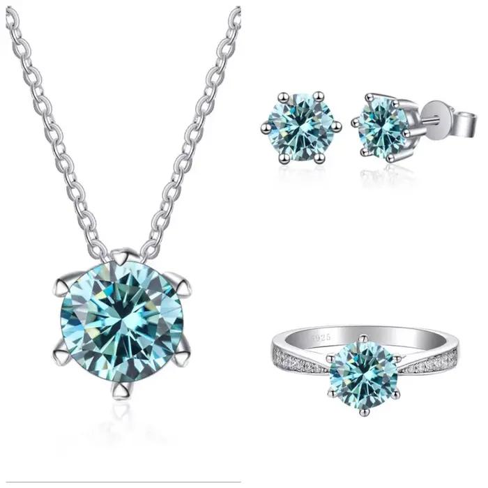 1ct Moissanite ensemble de bijoux 925 en argent Sterling bague boucles d'oreilles collier 3 pièces
