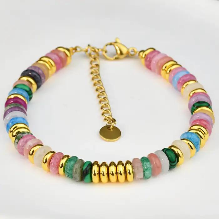 Bracelet de perles en pierre naturelle pour femmes, mélange de pierres précieuses colorées, style bo