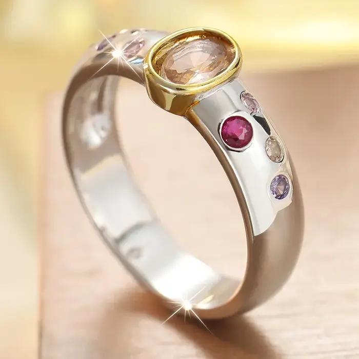 Magnifique bague pour femme incrustée de CZ multicolores, classique, bicolore, géométrique, à porter au quotidien, bijoux de fête, cadeau d'anniversaire